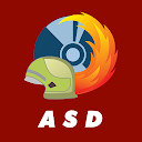 Icon der MP-FEUER ASD App mit Feuerwehrhelm und Schriftzug ASD