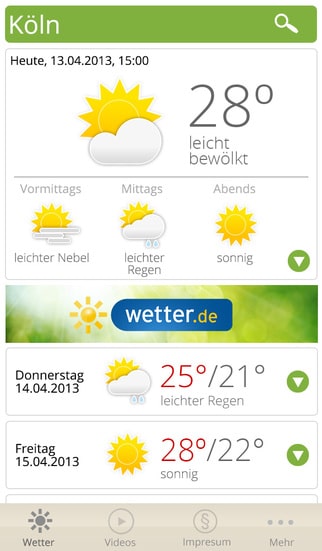 wetter.de App – Windstärken